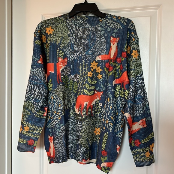 Manufacturer Sweaters - Fox Floral and Foliage Patterned Blue Neutral Anthropologie Sweater